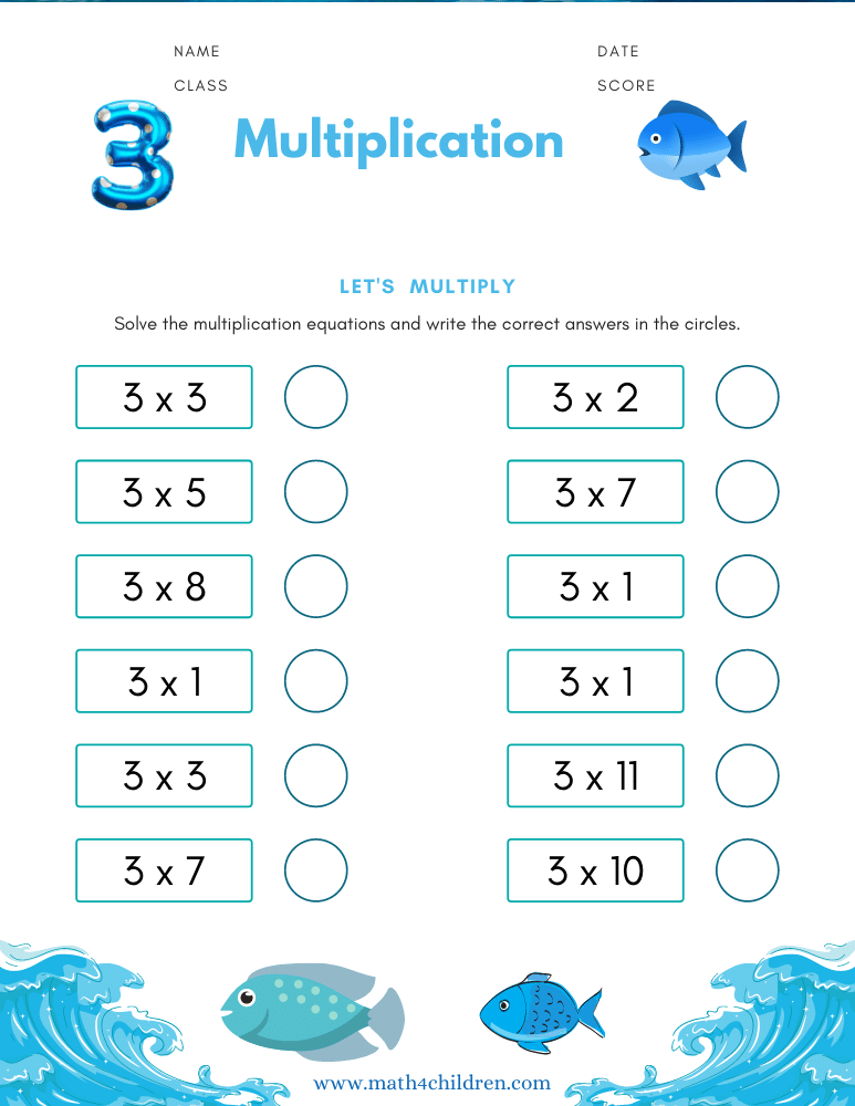 Multiplication table 3 worksheets